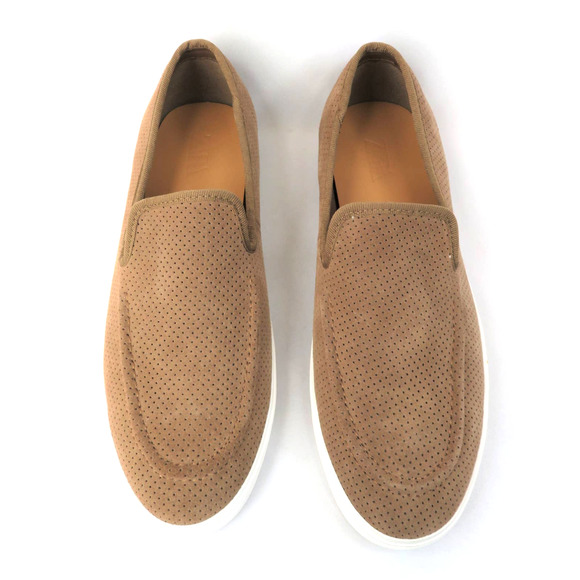New ZARA Men's Sz 10 EU 43 Brown Tan Perforated Suede Leather Sport Loafers - Picture 2 of 11